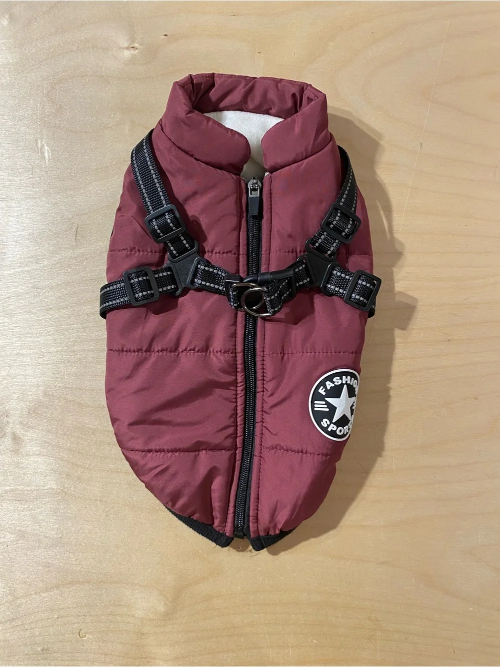 V-PET-B-R Pet Puffer Jacket in Burgundy with Harness - Fashion Sport Large (SW)